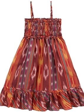 Ralph Lauren Red Multi-Color Striped Smocked Sundress